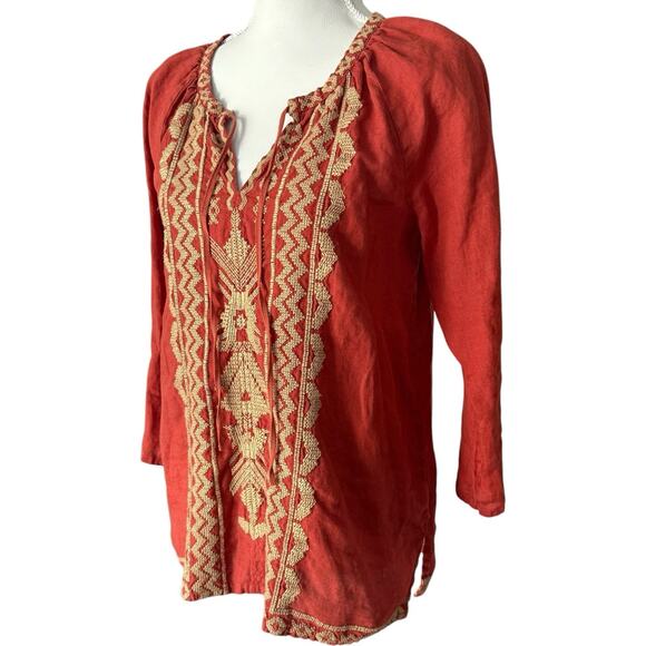 JOHNNY WAS Women’s Embroidered Linen Lightweight Tunic Top Burnt Orange Size S - Picture 2 of 10